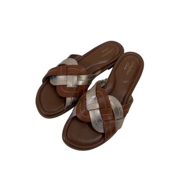 Clarks Collection Women SZ 5.5M Brown & Rosegold Woven Slide Sandal - Picture 9 of 14